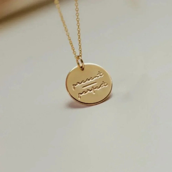 Present/Perfect Gold Disc Mantra Charm Necklace - Picture 8 of 10